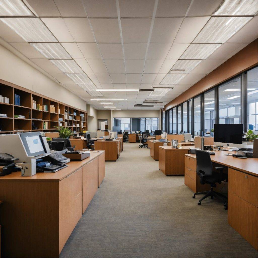 A photo of a large office with a variety of office (Large)